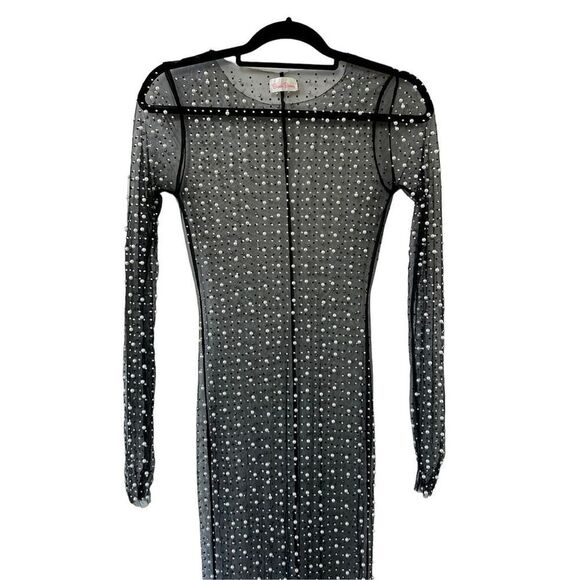 Beach Bunny Champagne Nights Pearl Mesh Maxi Dress Black Women's Size Small - Picture 3 of 9